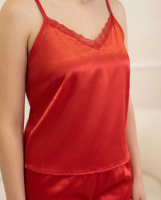 Pijama delicada con encaje suave Rose Rojo