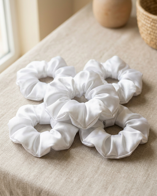 Scrunchies que cuidan tu cabello Blanco