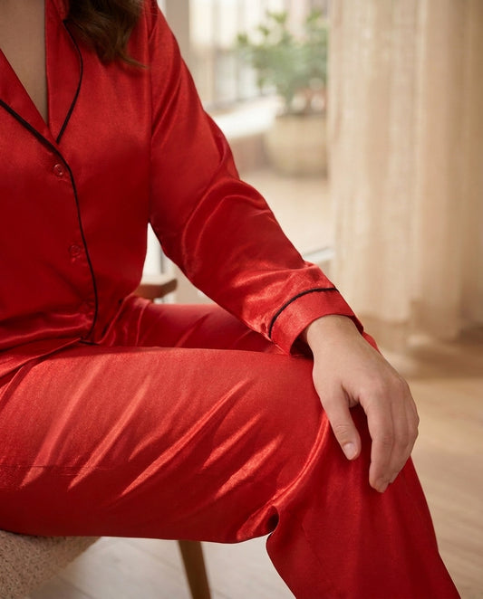 Pijama Premium lirio manga larga Rojo
