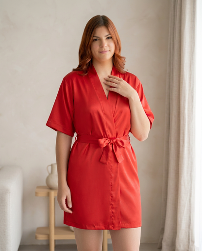 Bata satinada ligera tipo kimono levantadora Girasol Rojo